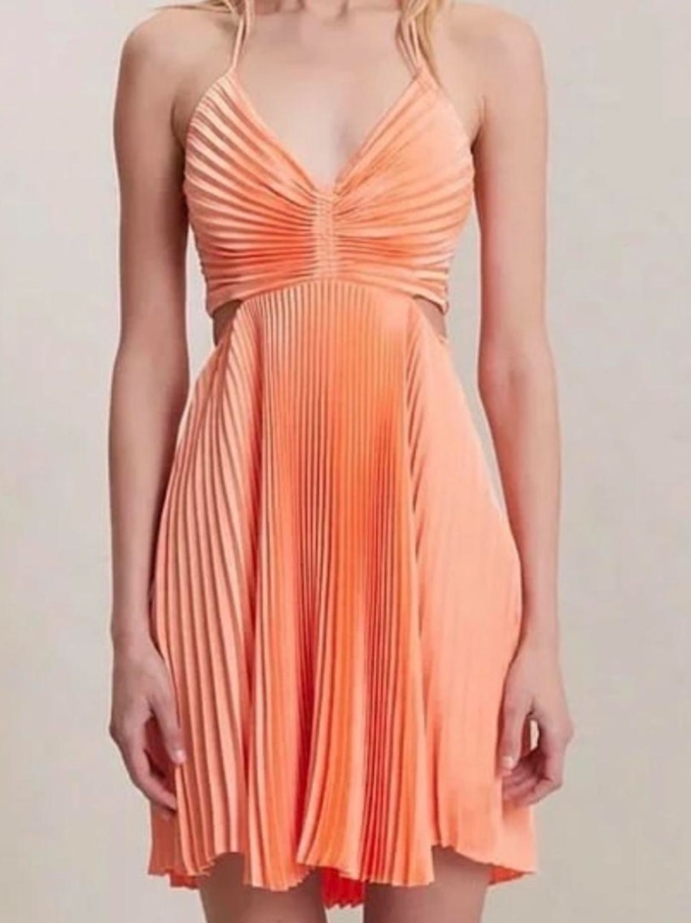 ALC Orange pleated mini dress with cutouts
